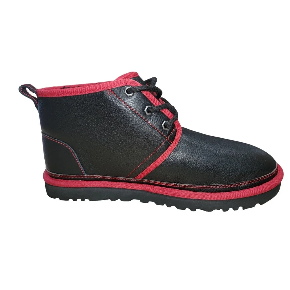UGG‎ Neumel Men's Boots Leather In Black w/ Red Trim Size 10 New